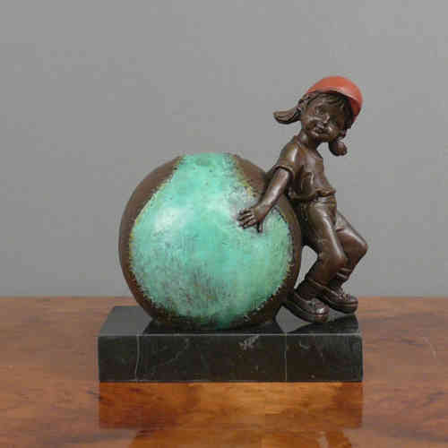 Bronze Skulptur - Das Kind und Baseball