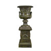 Medicis vase in cast iron with a pedestal green