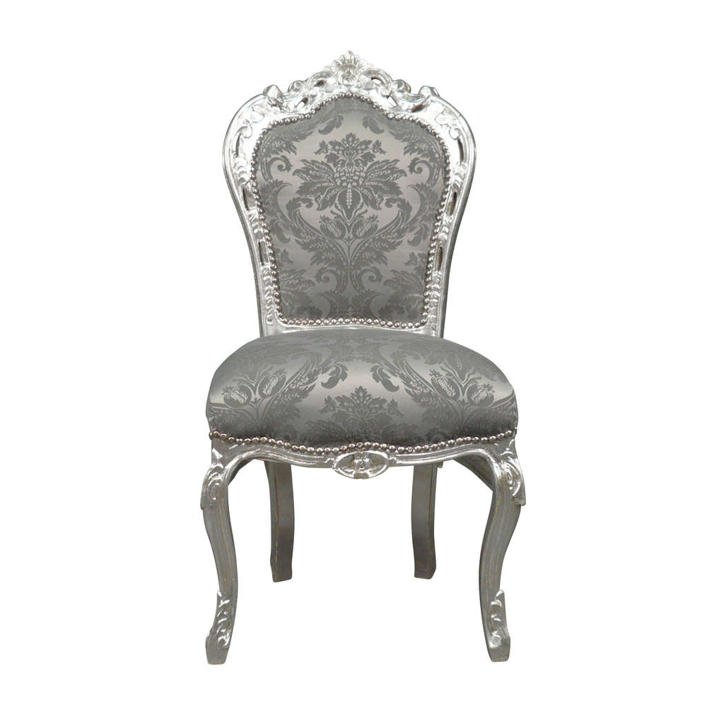 MAXIOCCASIONI Sillón plateado negro estilo barroco silla con reposabrazos Luigi XV 