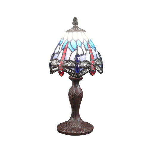 Lampe Tiffany avec un vitrail au décor de libellules
