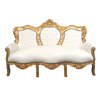 Canapé baroque en bois doré et tissu blanc