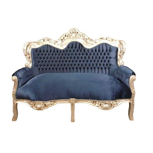 Canapé baroque en velours bleu à 2 places