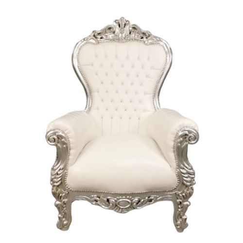 Baroque armchair throne white and silver