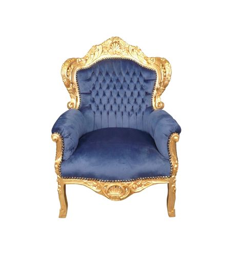 Fauteuil royal en velours bleu baroque