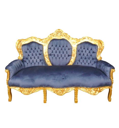 Sofá barroco azul en tela de terciopelo