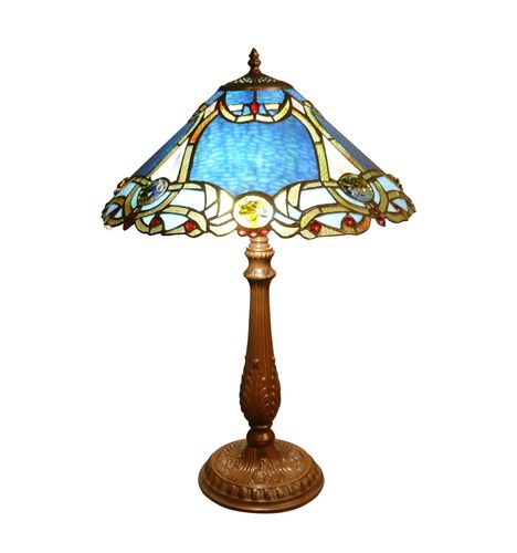 Tiffany Lamp with Molded Rose in Blue Stained Glass - 61cm