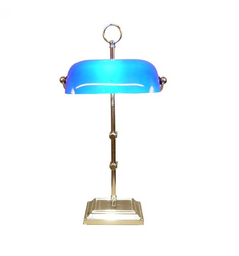 Tiffany-Bankerlampe in Blau, Opalglas