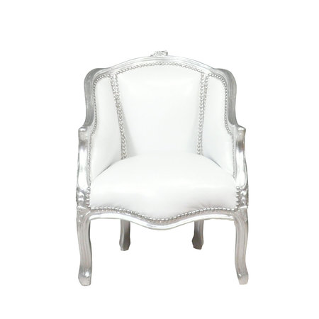 Bergère fauteuil Louis XV en simili cuir blanc et bois argenté.\\n\\n14/01/2015 16:05