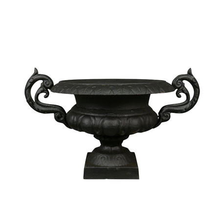 Vasque Médicis fonte plate avec deux anses, vase percé d'un trou qui permet son utilisation pour la plantation.\\n\\n29/07/2016 12:15