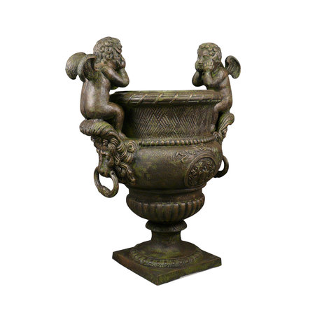 Superbe reproduction d'un vase Médicis en fonte de fer avec des angelots.\\n\\n14/07/2016 17:27