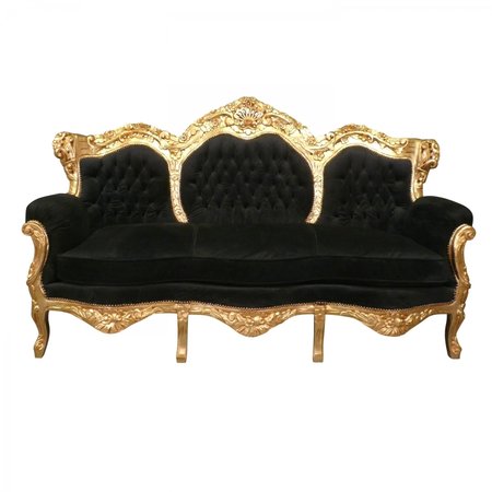 Grand canapé baroque de plus de 2 m en bois doré et tissu velours noir.\\n\\n03/12/2016 18:05