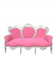 Canapé baroque rose et argent avec un tissu velours et un bois sculpté et argenté.\\n\\n03/12/2016 18:04