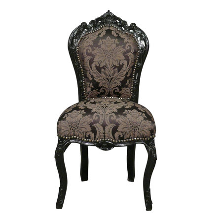 Chaise baroque noire avec un tissu satiné décoré de fleurs.\\n\\n12/08/2016 11:42