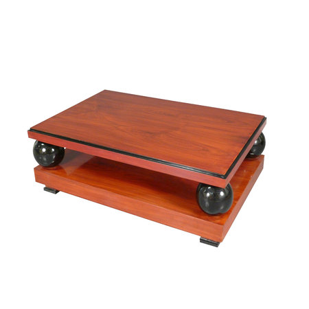 Table art déco en bois de palissandre de forme rectangulaire, avec des boules laquées noires.\\n\\n10/02/2015 15:48